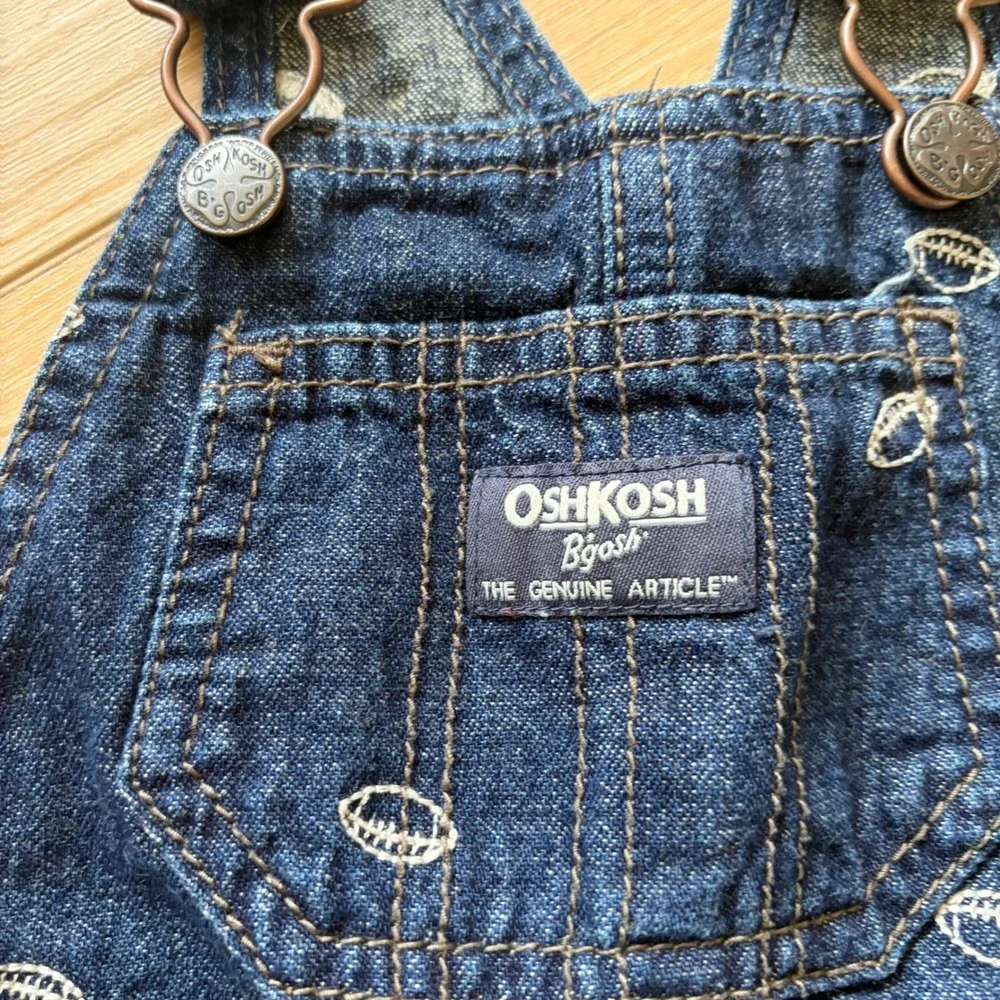 OshKosh Bgosh‎ size 12 months Denim Football Embroidered Vestbak Overalls Boys